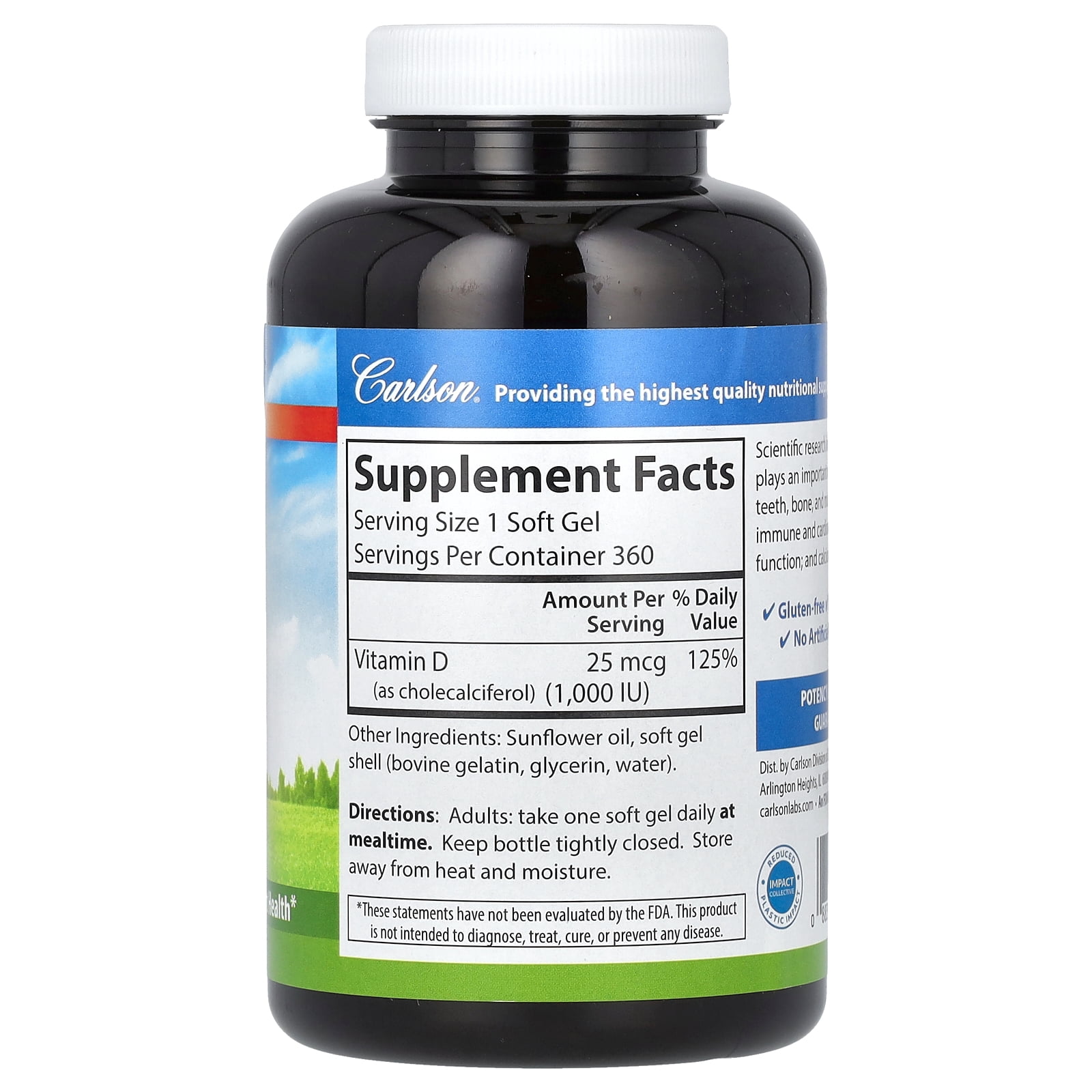 Carlson Vitamin D3, 25 mcg (1,000 IU), 360 Soft Gels