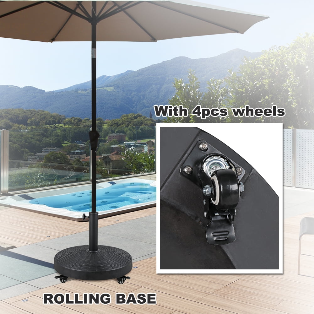 COBANA Patio Umbrella Base with Wheels, Heavy-duty Round Resin Umbrella Stand Weights, 52lbs, Black
