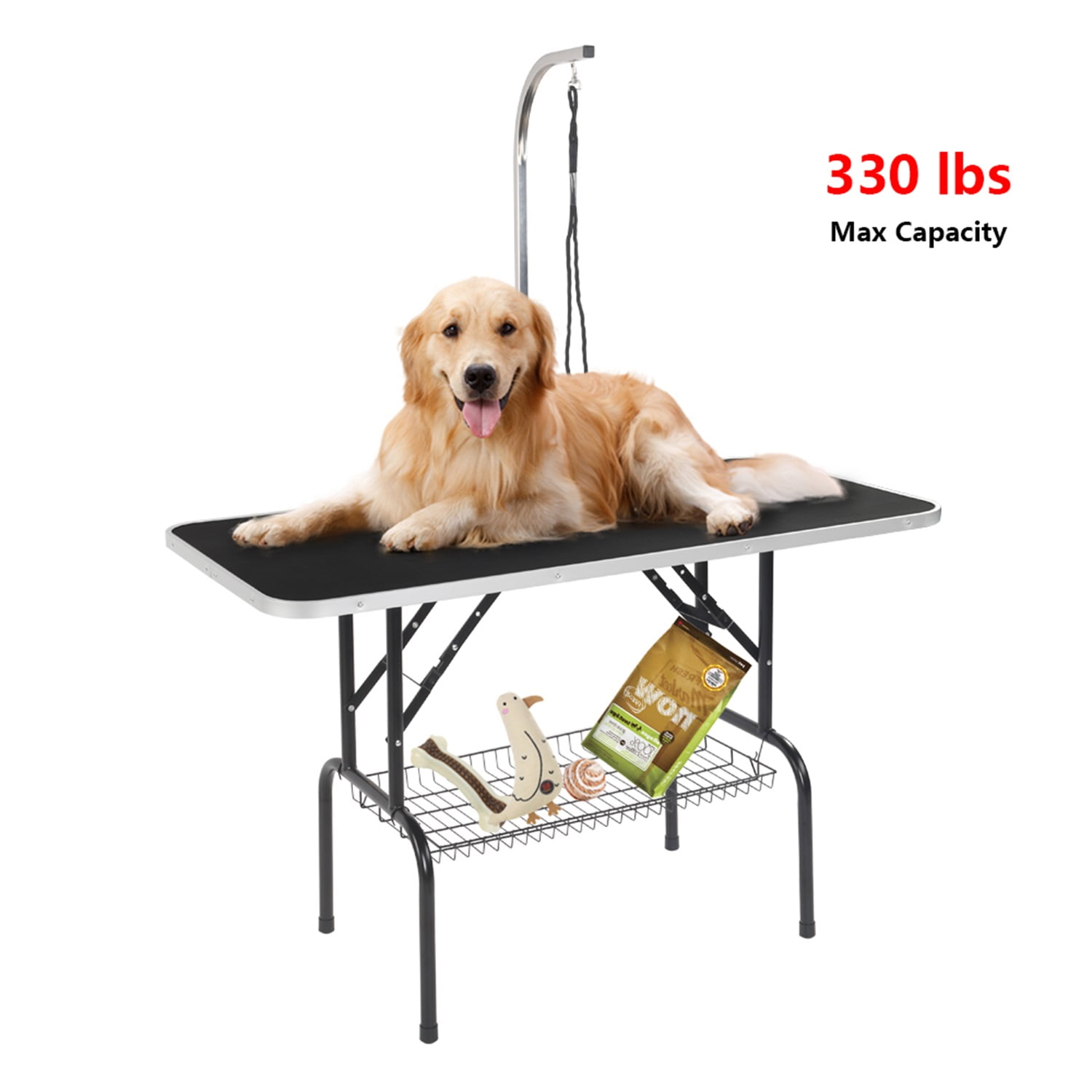 Pefilos 48" Foldable Pet Grooming Table for Dogs with Mesh Tray and Adjustable Arm Silver Base with Black Table, L Pefilos 48" Foldable Pet Grooming Table for Dogs with Mesh Tray and Adjustable Arm Silver Base with Black Table, L
