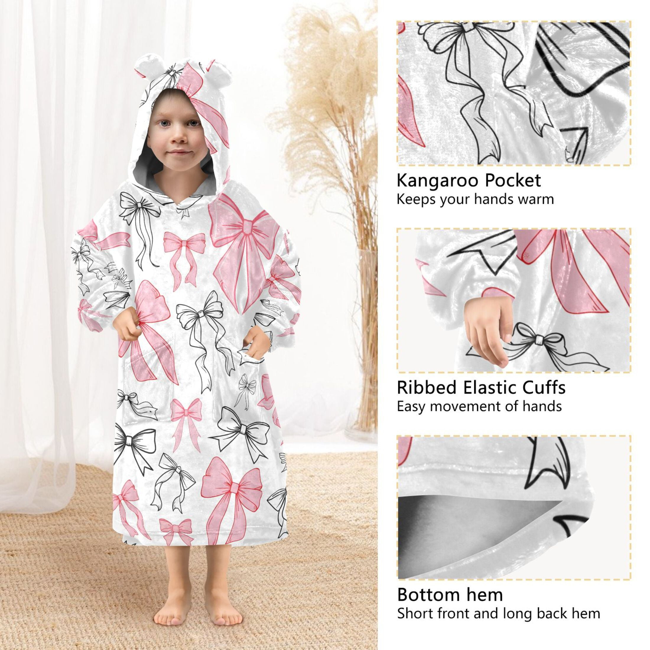 joogoo Wearable Blanket Hoodie Bow1 for Flannel Sherpa Pocket 3-14 YR M