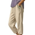 thumbnail image 3 of Knee Length Summer Casual Elastic Waisted Side Split Button Shorts with Pockets for Women Linen, 3 of 7