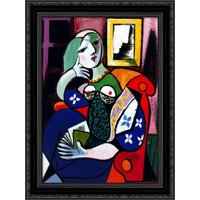 Woman with book 20x24 Black Ornate Wood Framed Canvas Art by Picasso, Pablo