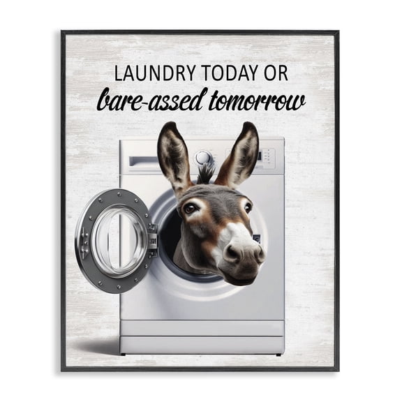 Stupell Industries Sassy Laundry Donkey Pun Quotes and Sayings Painting Black Framed Art Print Wall Art, 11 x 14