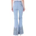 thumbnail image 3 of Anna-Kaci Women's Retro Flared Jeans High Waist Star Printed Long Denim Bell Bottom Jeans, Light Denim, Large, 3 of 3