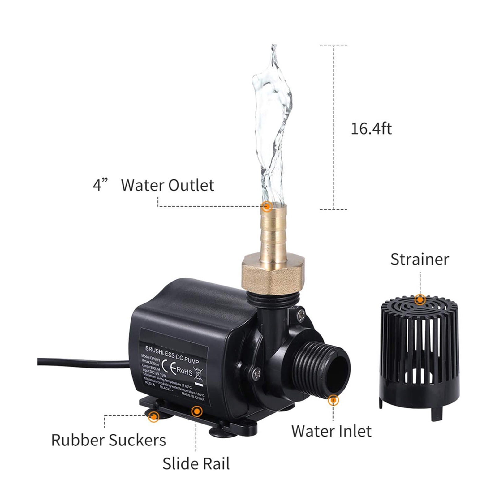 Ultra-quiet Mini Brushless for DC Water Pump 12V 15W 800L/H Lift 500cm Submersible Fountain Aquarium Circulating