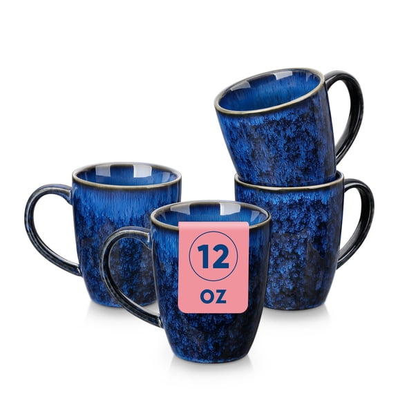 Coffee Mugs Set of 4, 12oz Coffee Cups Set with Handle, Ceramic Tea Mugs for Kitchen, Latte Mugs for Coffee,Cocoa, Tea