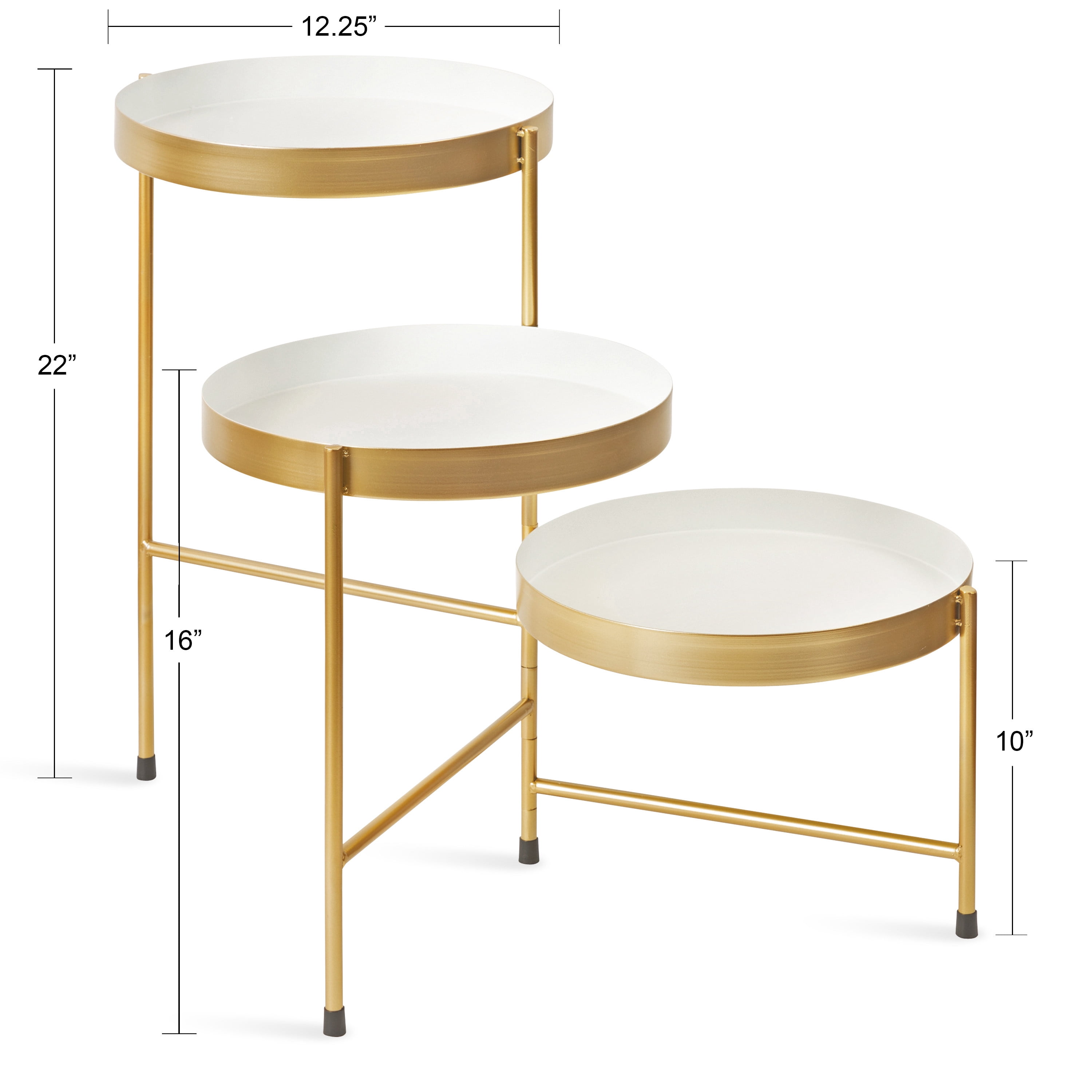 Kate and Laurel Finn Modern 3 Tiered Plant Stand, 13 x 13 x 22, White and Gold, Two Tone Folding Plant Stand for Storage and Display