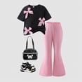 thumbnail image 2 of HCNTES Toddler Girl Summer Outfit Set Short Sleeve Tee Wide Leg Pants Soft Elastic Dailywear Kids Casual School Clothing 4T 5T 6T(F02-Black,4-5 Years), 2 of 4