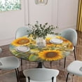 thumbnail image 5 of Sunflower Round Tablecloth for 36-44 Inch Tables, Fitted Table Cover with Elastic Edge, Botanical Summer Floral Watercolor Waterproof Outdoor Table Cloth Protector for Patio Garden Dinner Picnic, 5 of 9