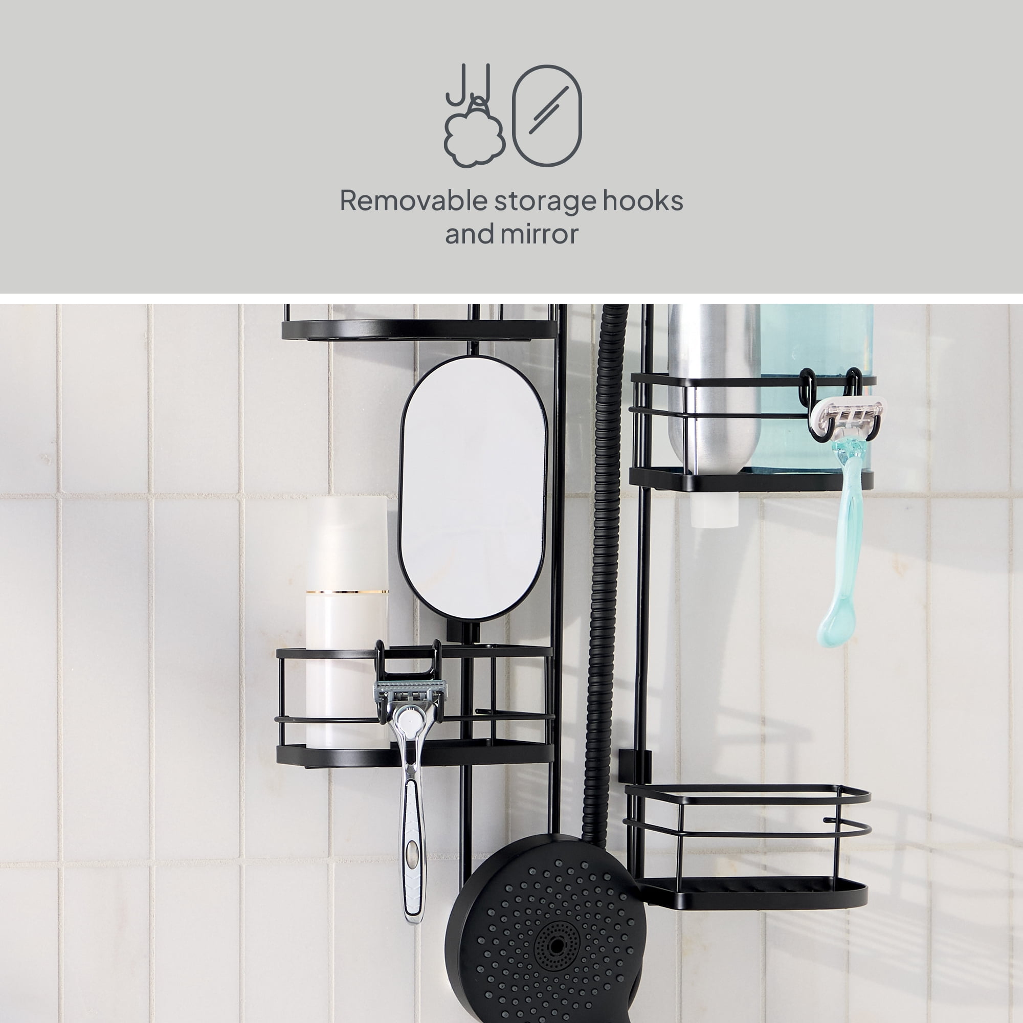 Better Homes & Gardens 4-Shelf Hanging Shower Caddy with Handheld Hose-Friendly Design in Matte Black