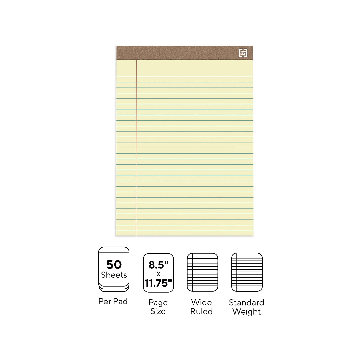 MyOfficeInnovations 100% Recy Perforated Notepads Canary 8-1/2" x 11-3/4" Wide Ruled 12/PK 815592