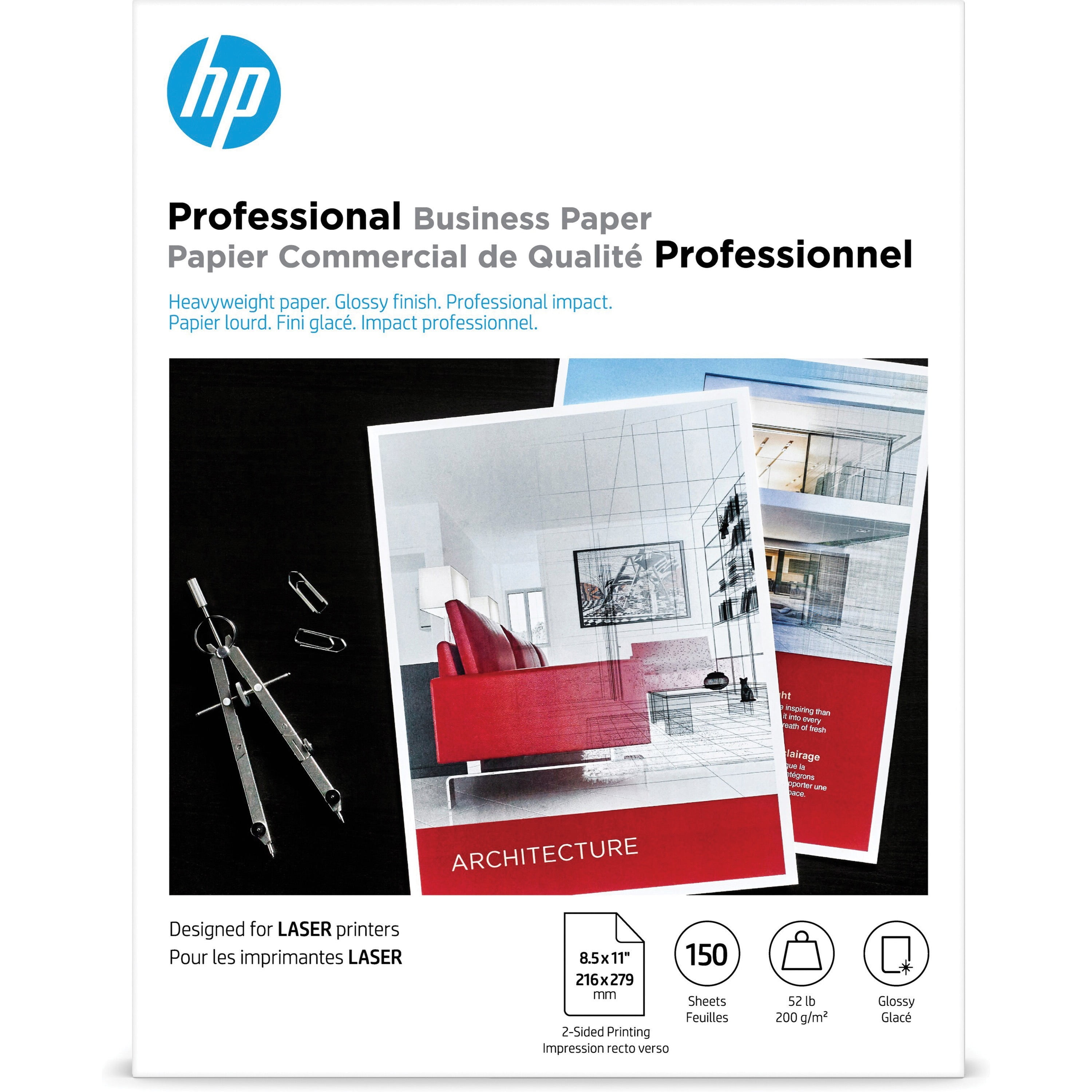 HP, HEW4WN10A, 52 lb. Glossy Brochure Paper, 150 / Pack, White