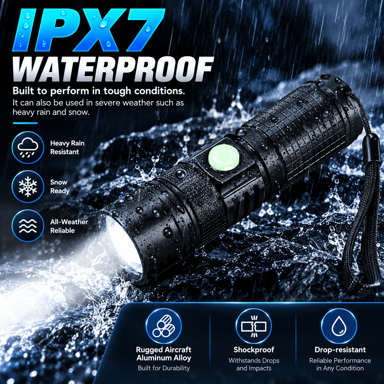 MoonSun 10000 Lumens Rechargeable Flashlights, Powerful Flashlight for Home Hiking Hunting Camping, Zoomable Outdoor LED Handheld Flashlights