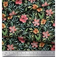 thumbnail image 2 of Soimoi Cotton Duck Fabric Leaves & Peach Flower Floral Print Fabric by The Yard 42 Inch Wide, 2 of 3