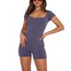 thumbnail image 1 of Bermudas Body de verano para correr con cuello cuadrado para mujer, mono corto para yoga (gris oscuro XL) Ygjytge Gris oscuro T XL para Mujer, 1 of 6