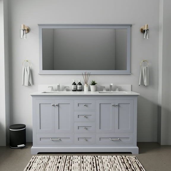 Lexora Dukes 60 in. W x 22 in. D Dark Grey Double Bath Vanity and White Quartz Top