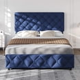 thumbnail image 3 of Ourlova Queen Size Bed Frame with 4 Storage Drawers and Adjustable Headboard Linen Upholstered Platform Bed Frame Diamond Stitched Button Tufted No Box Spring Needed Blue, 3 of 6