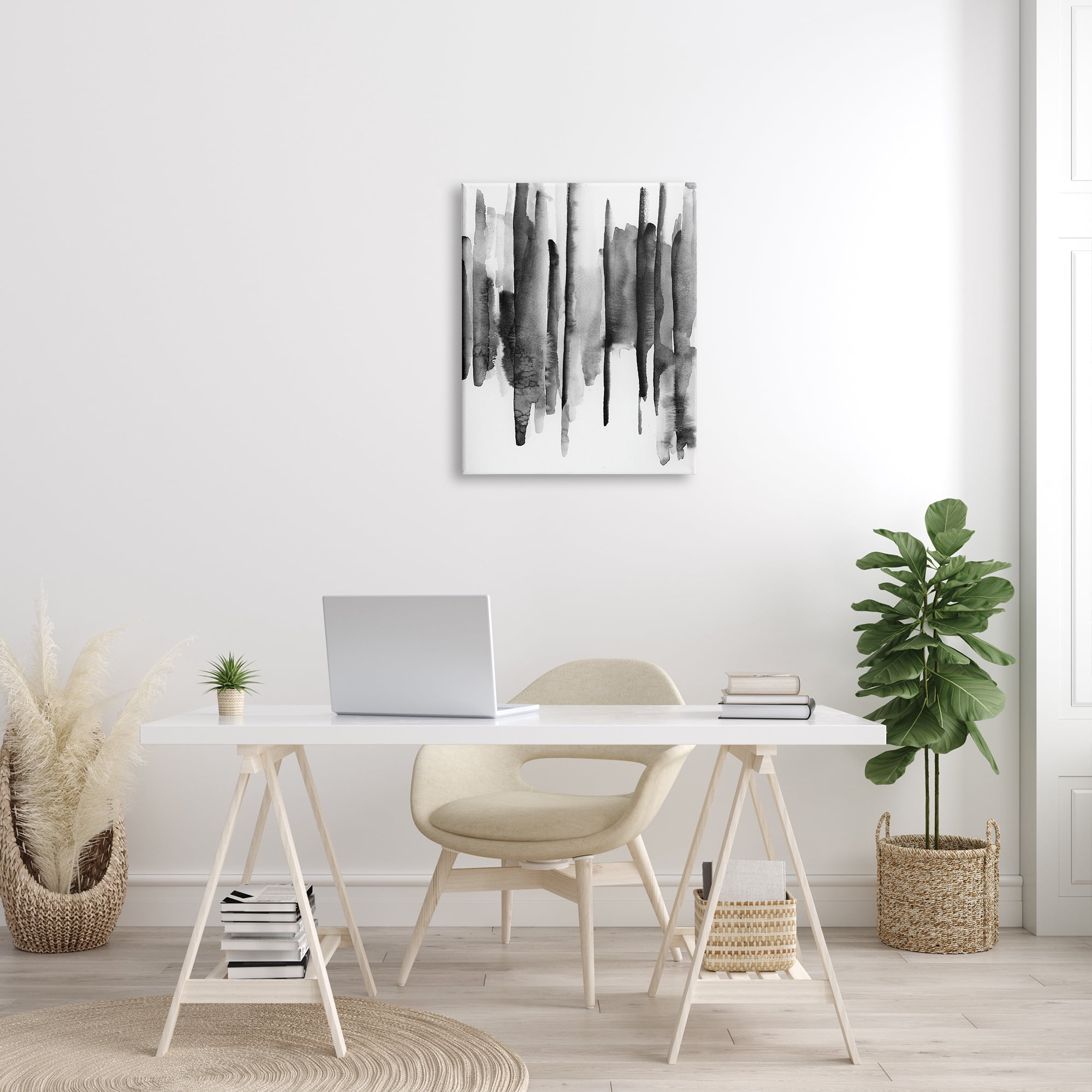 Stupell Indtries Vertical Black Ink Strokes Abstract Watercolor Over White,24 x 30,Design by VDK Atelier
