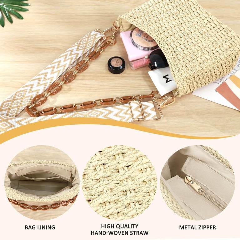 Gocvo Handwoven Straw Beach Handbag with Chain Strap photo 2