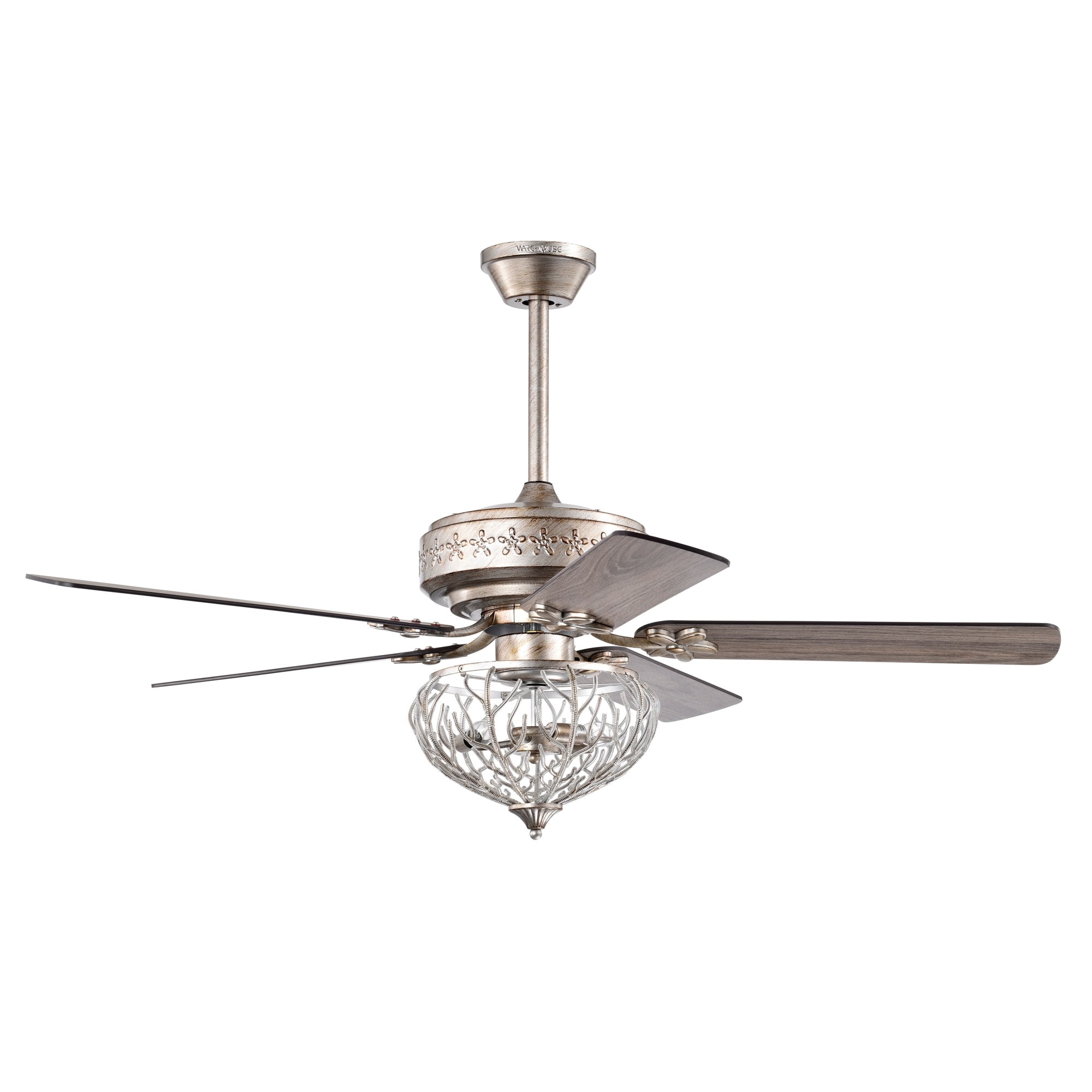 Warehouse of Tiffany Kannon 52 Inch Ceiling Fan Antique Silver Finish Shabby Chic Style with Remote
