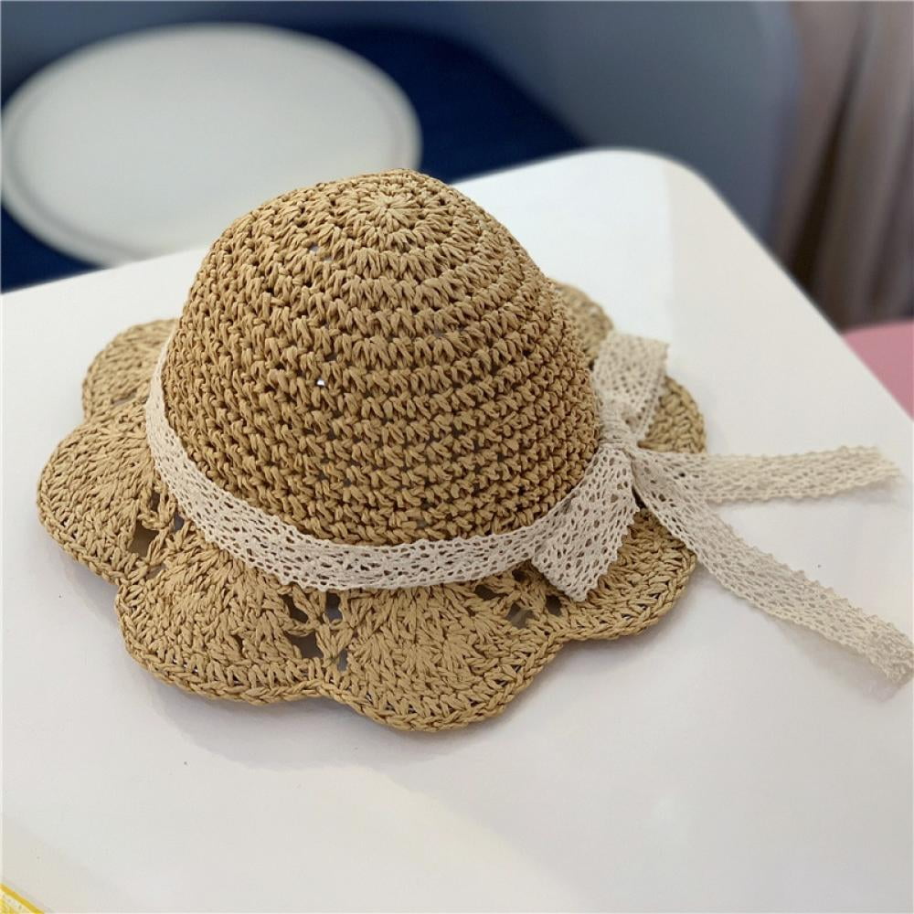 Baby Toddler Kids Girls Straw Sun Hat with Bowknot Floppy Beach Summer Protection Hats 