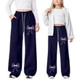 thumbnail image 2 of Bainana Girls Stylish Fit Sweatpants Bowknot Print Elastic Waist Straight Leg Athletic Pants With Pockets Little Kids Modern Fit Cozy Soft Sweatpants Dark Blue Size 6-7 Years, 2 of 9