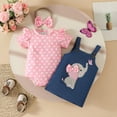 thumbnail image 3 of WOYY Infant Girls Outfits Cute Ruffle Short Sleeve Romper Denim Jumper Dress Headband Set, Sizes 9-12M, 3 of 4