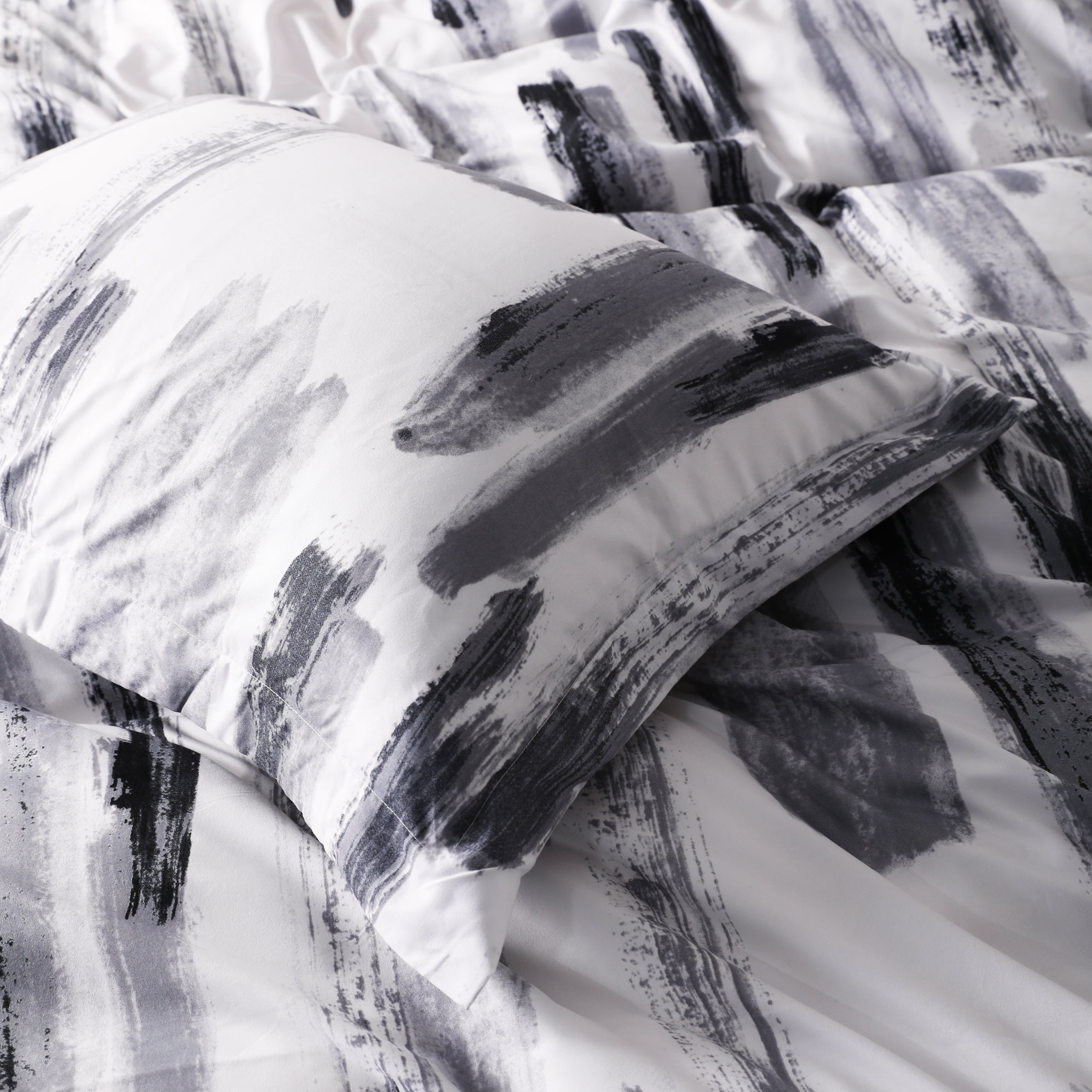 Flxxie Ultra Soft and Breathable Microfiber Duvet Cover Set with Hidden Zipper Closure and Corner Ties, Ink Print, Queen, 90x90 inches, 3 Pieces