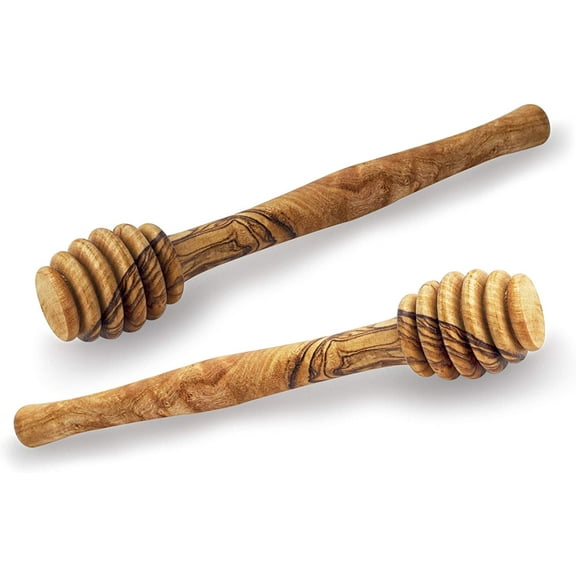 Olive Wood Honey Dipper Stick - 5.3" Wooden Honeycomb Stick Spoon Dip Drizzler Server
