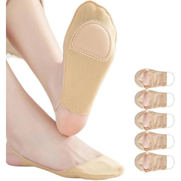 Women's Ultra Low Cut Liner Palm Socks – Half Foot Cushion, Cotton Non-Slip Forefoot Padded, No Show Socks for High Heels(RL Nude 5 Pairs)