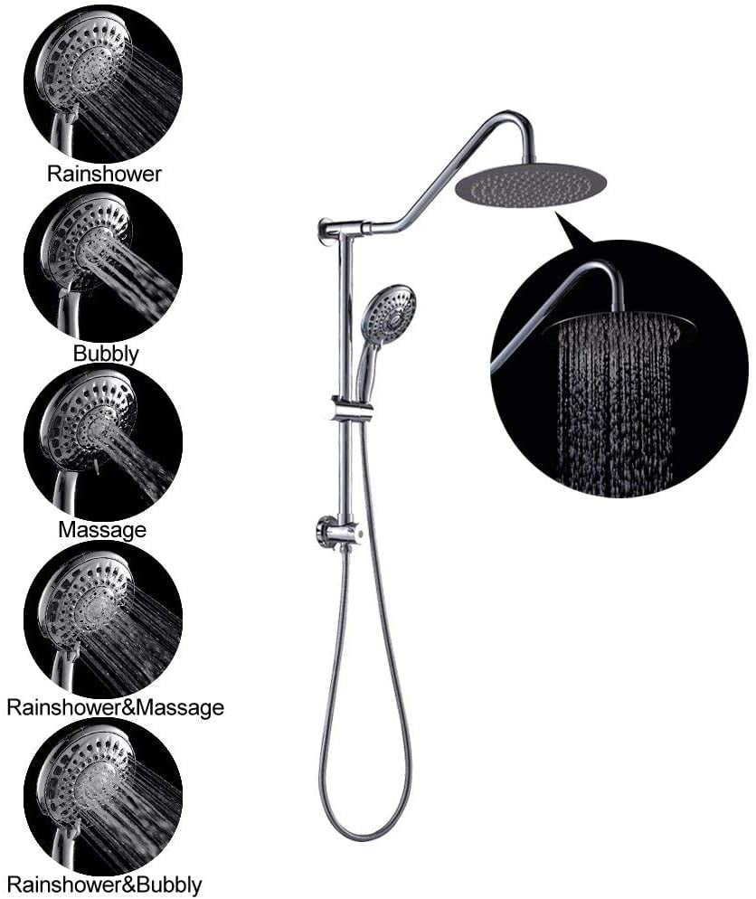 Lordear Stainless Steel 10 Inch Shower Head 5setting Handheld Sprayer