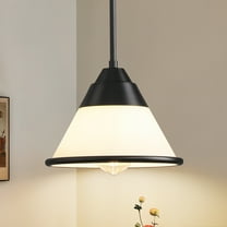 Modern Black Pendant Light Metal Frame White Frosted Glass Shade for Living Room Dining Room Kitchen Island