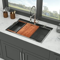 Izzovium 33" Drop in Kitchen Sink - Gunmetal Black Topmount Single Bowl 16G Stainless Steel with Workstation Ledge, Cutting Board & Accessories