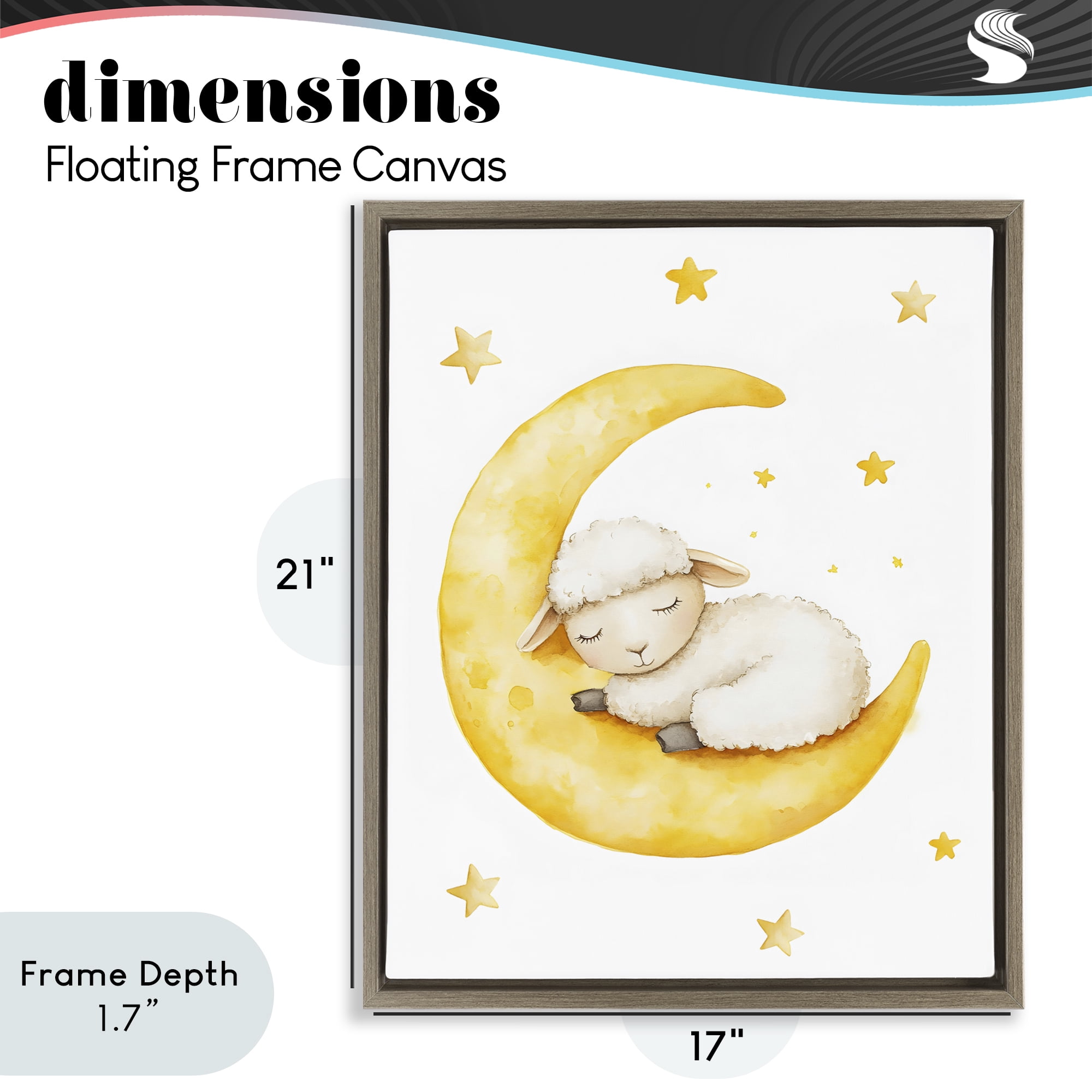 Stupell Industries Sleeping Sheep on Yellow Moon Brown Framed Floater Canvas Wall Art, design by LSR Design Studio