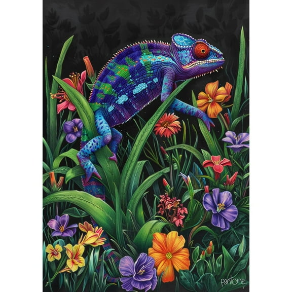 5D Diamond Art Painting by Number Kits for Adults Chameleon in Colorful Flowers DIY Paint with Full Drill Round Diamond Gems Painting Art Craft for Home Wall Decor 15.8x19.8in(2)