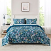 Mainstays All in One Reversible Comforter and Sheet Set, 7-Piece, Queen, Blue Floral