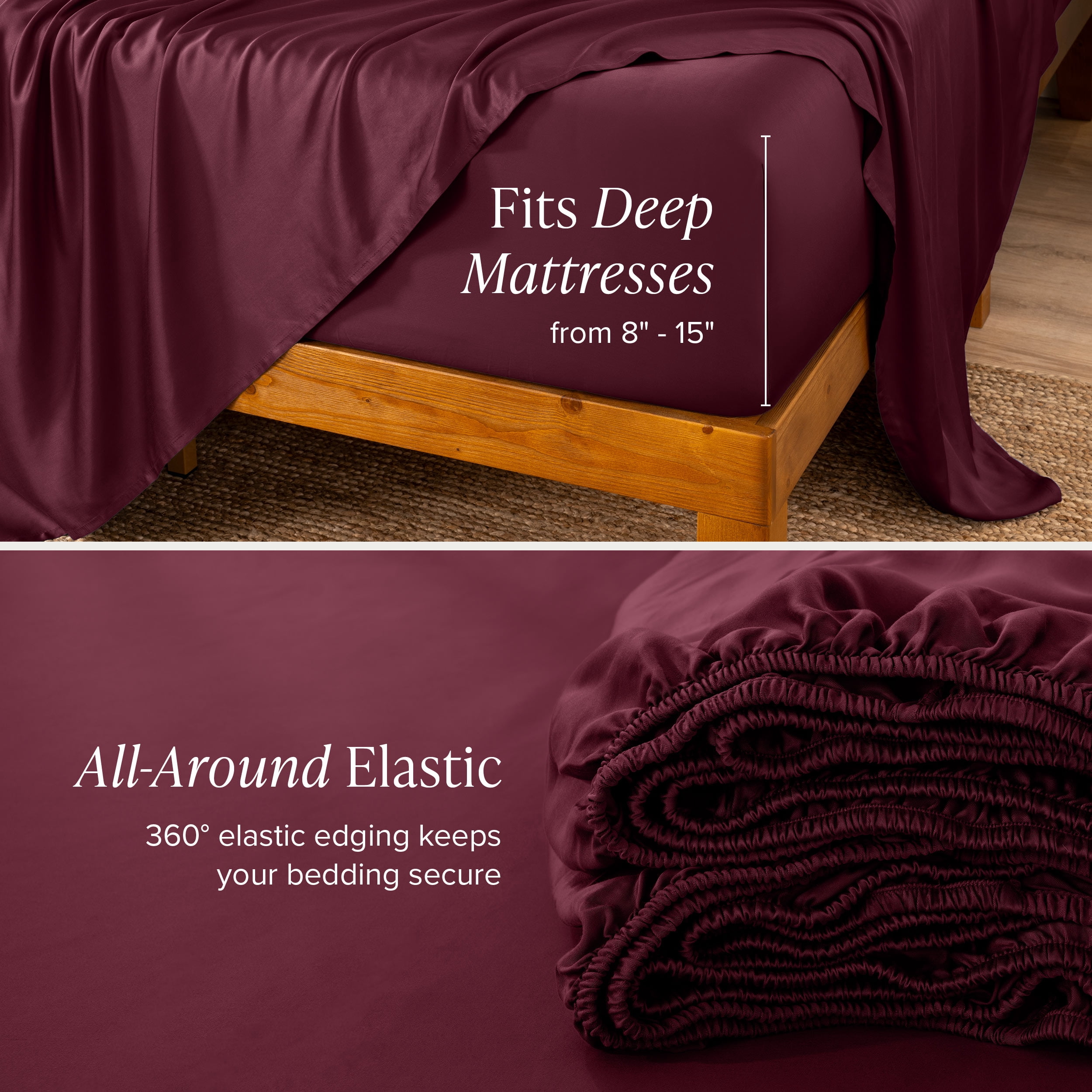 Bare Home Bamboo Sheet Set - Made from Rayon Fibers - Deep Pockets - 4 Piece - King, Burgundy