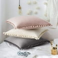 thumbnail image 6 of Pack of 2 Velvet Throw Pillow Covers Pompom Decorative Pillowcases Solid Soft Cushion Covers with Poms Square for Couch Sofa Bedroom Car 18x18inch Dark Green, 6 of 7