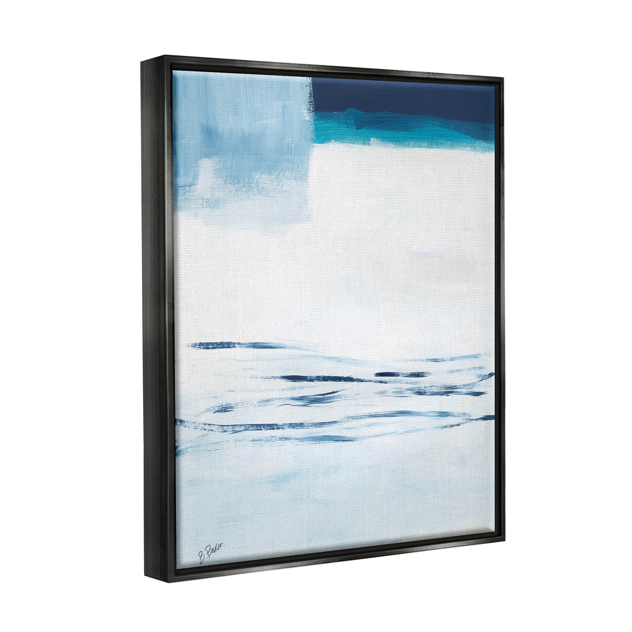 Stupell Industries Abstract Layered Winter Landscape Painting Jet Black Floating Framed Canvas Print Wall Art, Design by Bronwyn Baker