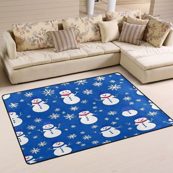 Snowmen and Snowflakes Soft Polyester Area Rug 36''x24'', Non Slip, Memory Foam, Water Absorbent