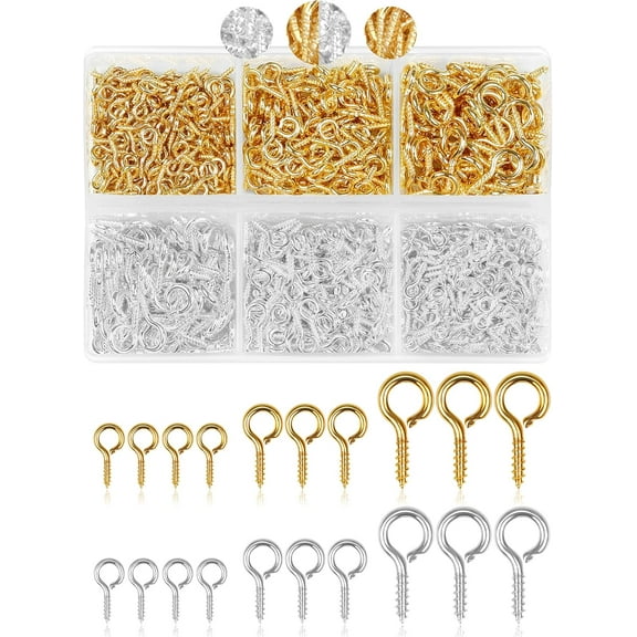 400pcs KAQ Gold & Silver Small Screw Eye Pins for Jewelry Making & DIY Crafts, Mini Eyelet Screws for Art Projects & Bead Charms, Tiny Eye Hooks in 3 Sizes for Crafts
172