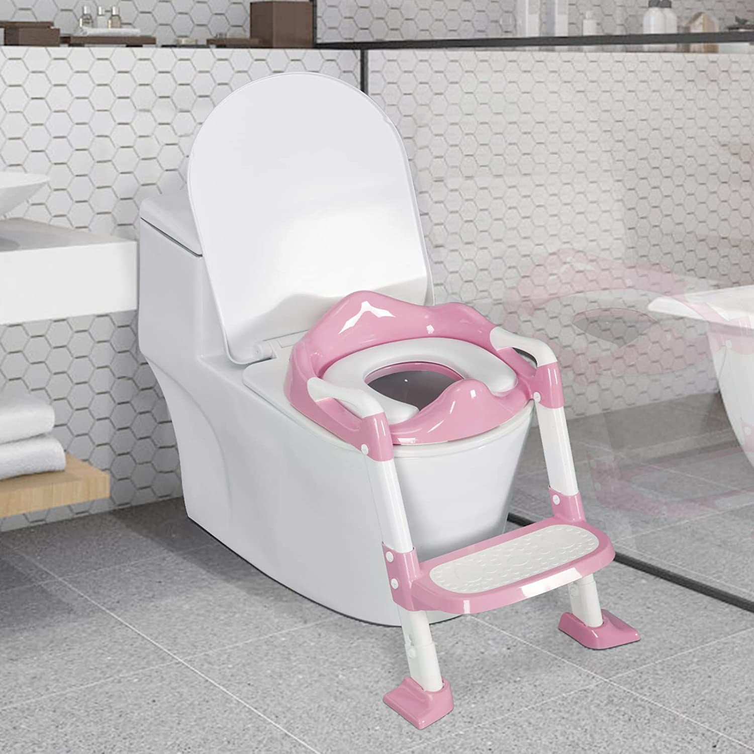 BRINJOY Potty Training Seat with Step Stool Ladder, Foldable Toddler