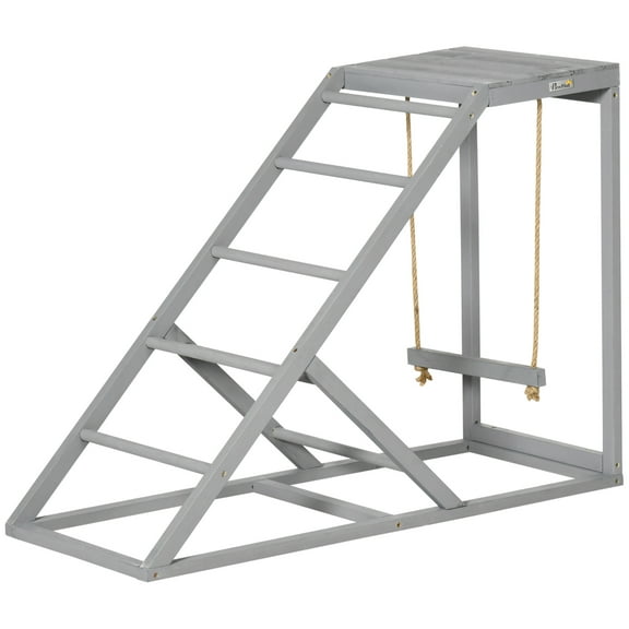 Zateety Chicken Activity Play for Healthy & Happy Animals, Swing Set with Chicken Perches & Hen Ladder, Chicken Coop Toy, Gray