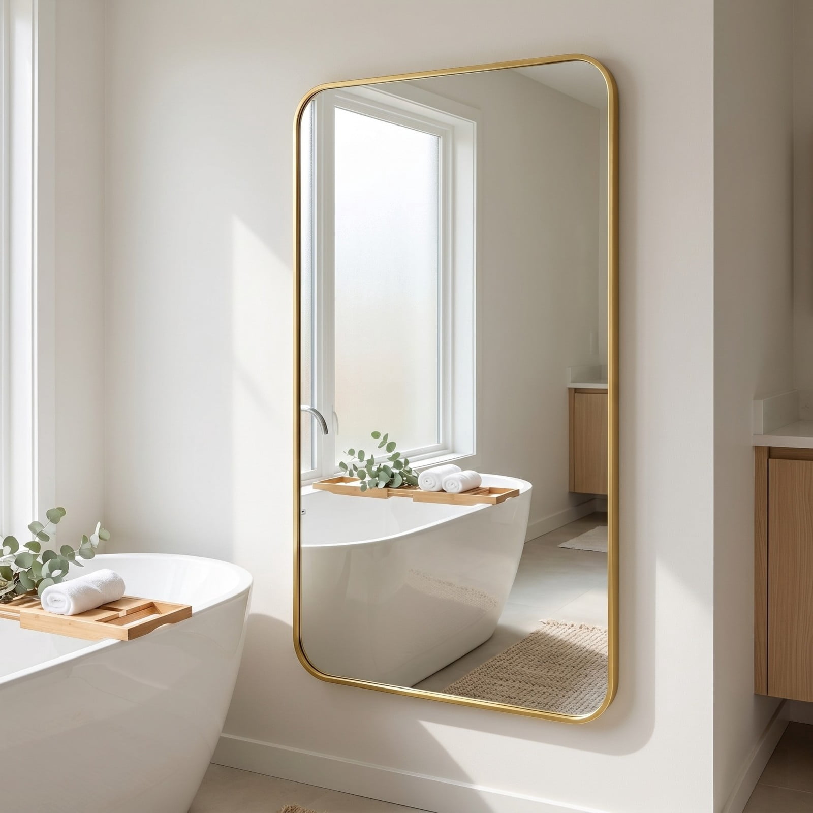 Gleamira 30"x55" Bathroom Mirror Wall-Mounted Mirror with Rectangular Metal Frame, Gold