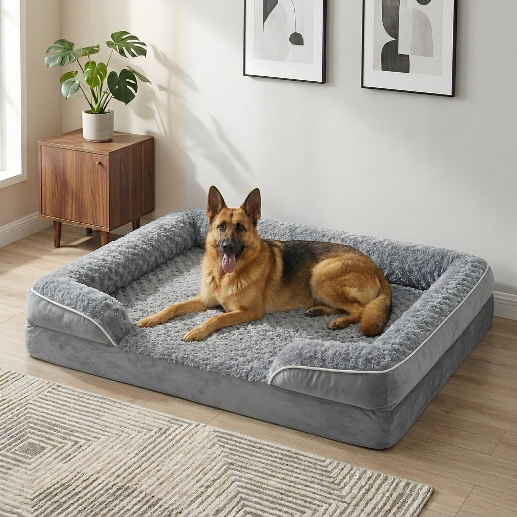 Extra-Large Dog Bed - Washable Giant Dog and Cat Bed, Comfortable Pet Sofa with Removable, Washable Cover, Non-Slip Bottom, Gray