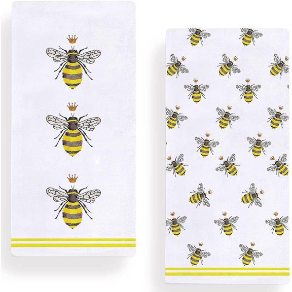 Set of 2 Watercolor Bee Kitchen Dish Towel 18 x 26 Inch, Seasonal Spring Summer Tea Towels Dish Cloth for Cooking Baking