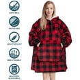 thumbnail image 4 of PAVILIA Wearable Blanket Sweatshirt for Kids Boy Girl, Warm Cozy Giant Hoodie with Two Pockets and Long Sleeves, Fleece Sherpa Oversized Hooded Blanket Pullover Gift for Teens Youths, Checker Red, 4 of 7