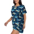 thumbnail image 2 of Kdxio Cartoon Surfer Sharks Print Pajamas Sets for Women Short-Sleeved Pjs with Lounge Shorts Two Piece Sleepwear S-4XL, 2 of 5
