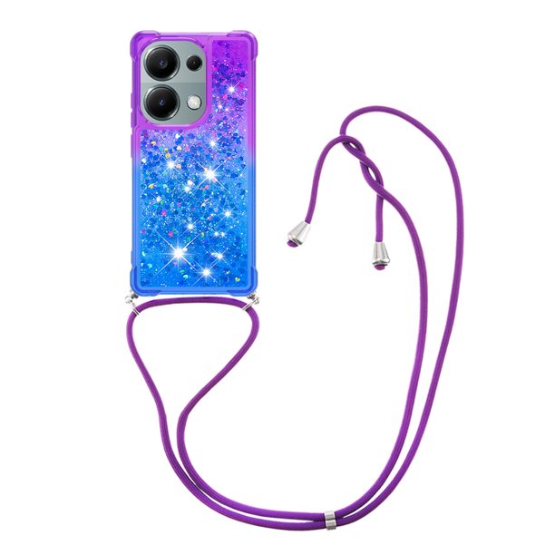 Funda para Xiaomi POCO M6 Pro 4G Brillantina Líquida Divertida Reluciente y con Cristales en Movimiento Cuerpo Cruzado con Cordón Ajustable