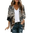 thumbnail image 2 of Cardigans for Women Kimono Cardigan Beach Cover ups Swimwear Floral Printed Lightweight Open Front Chiffon Kimonos Cardigan Puff Sleeve Loose Casual Summer Tops Gray S, 2 of 5